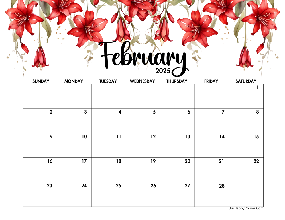 Red floral landscape calendar