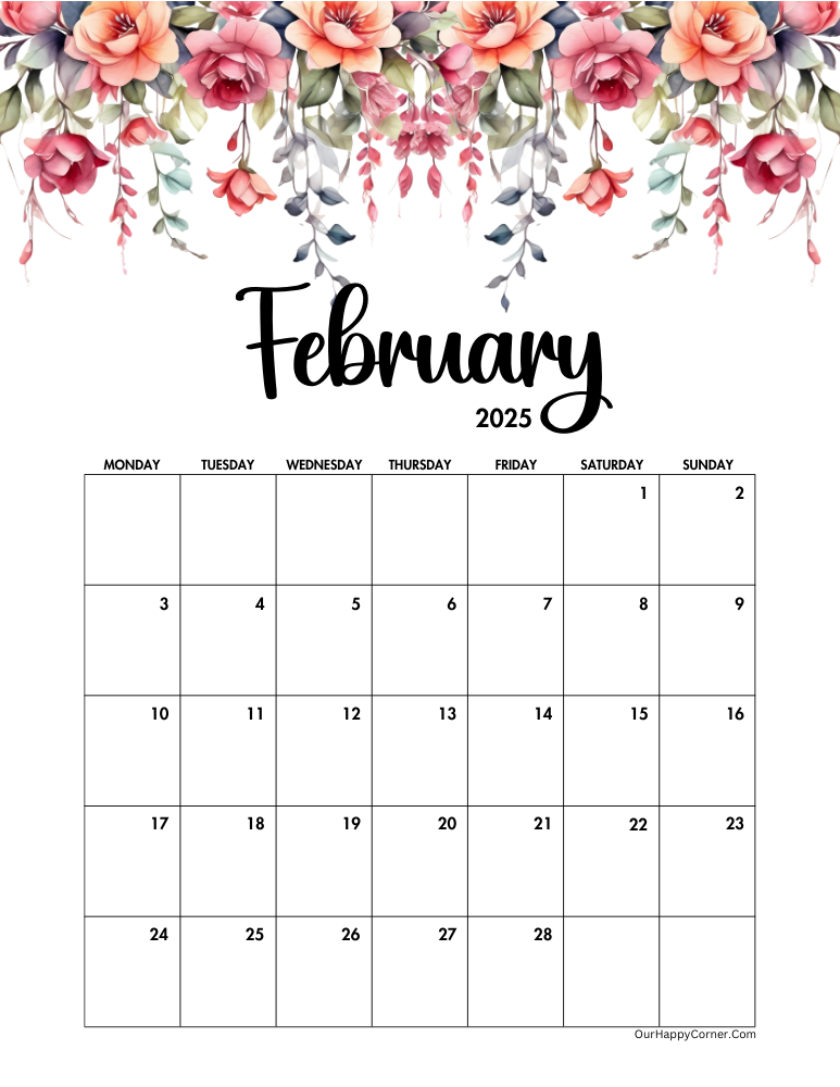 Monday start floral calendar