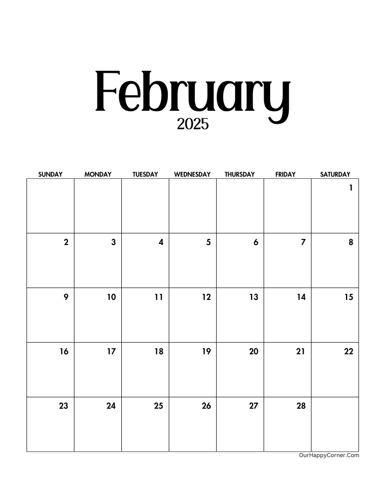 Minimalist February calendar