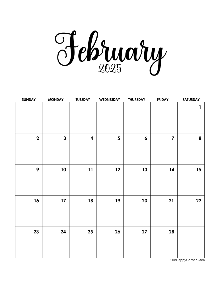 Minimalist February calendar