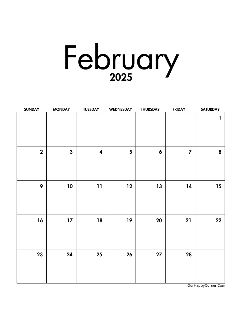 Minimalist February calendar