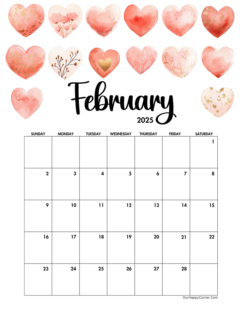 Valentine inspired February calendar