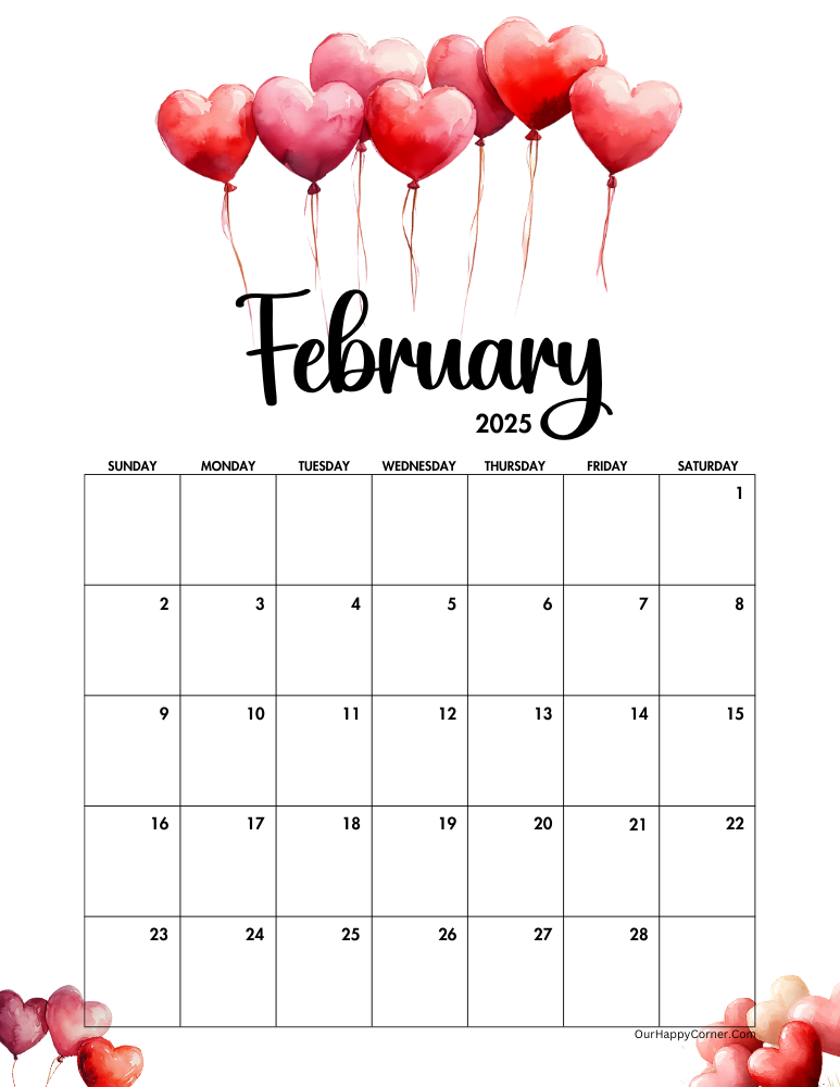 Valentine inspired February calendar