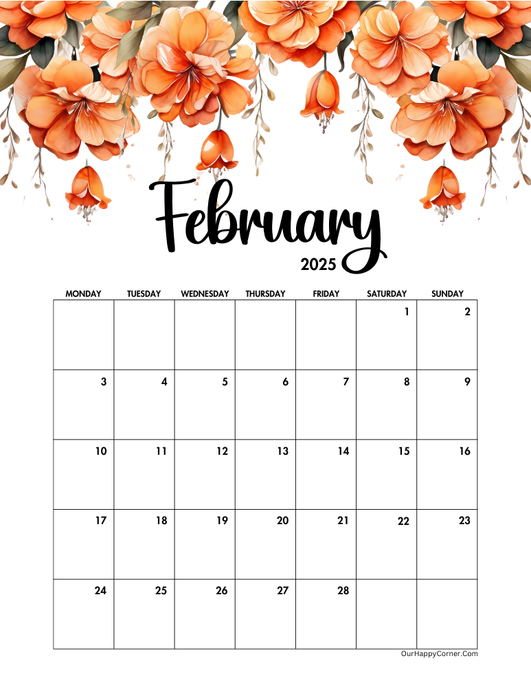 Monday start floral calendar