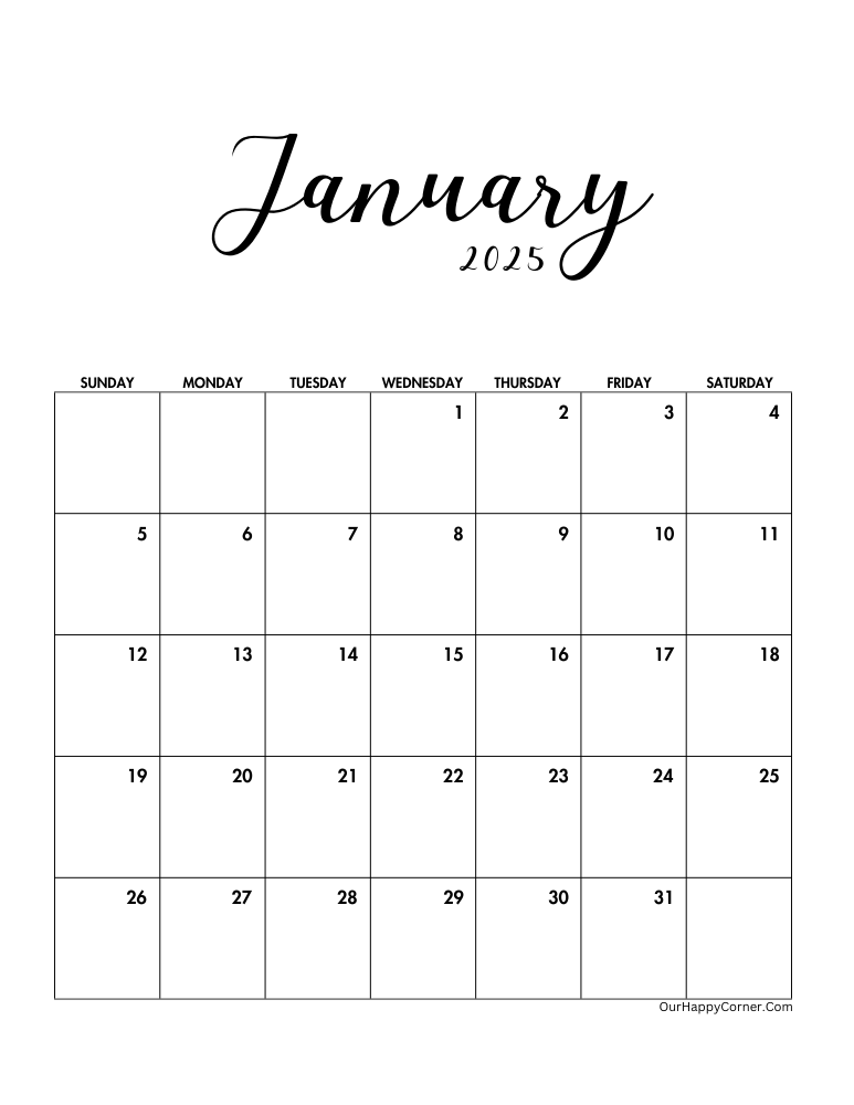 Minimalist January calendar