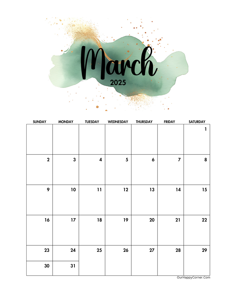 Printable watercolor March monthly calendars