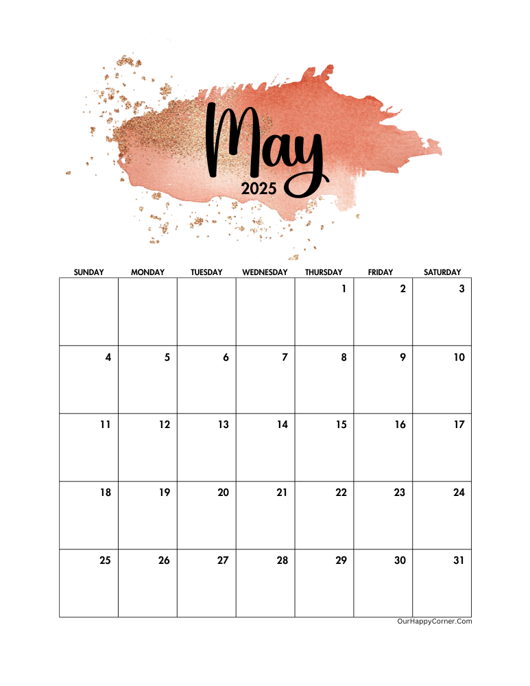 printable monthly calendars watercolor May calendar