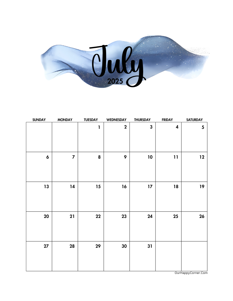 printable monthly calendars watercolor July calendar