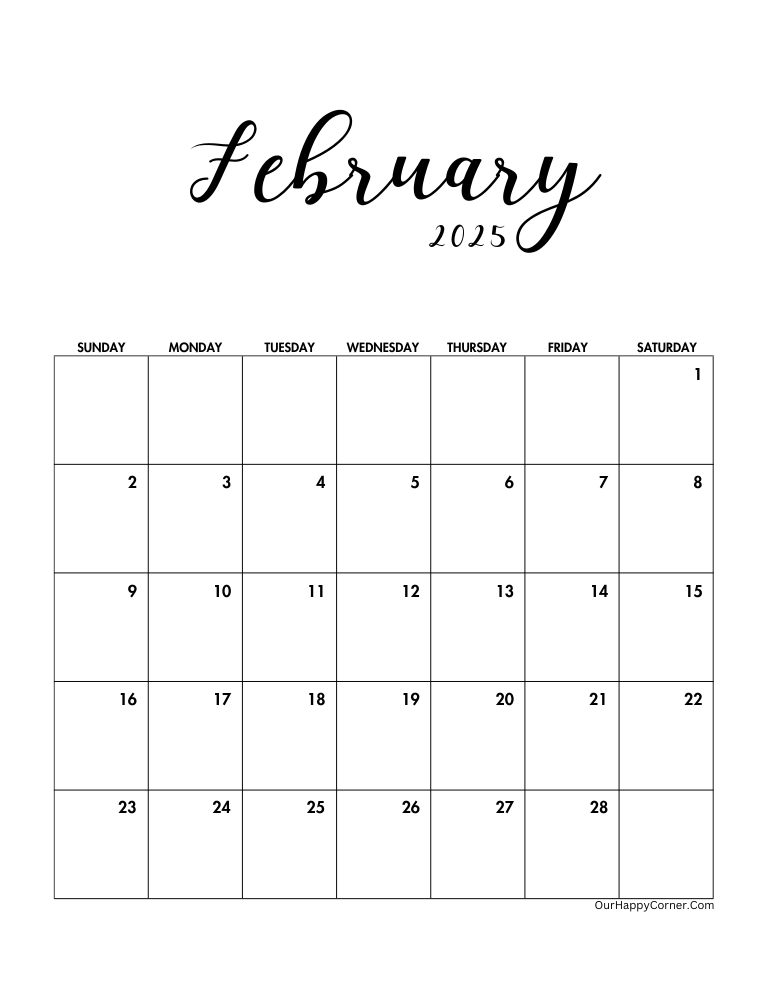 Minimalist printable monthly calendars February calendar