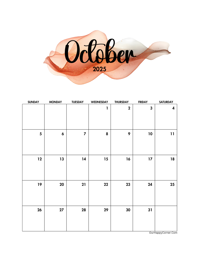 Printable watercolor October calendar