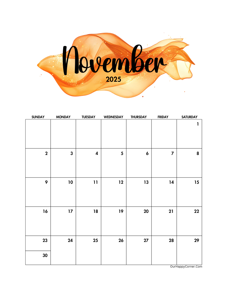 Printable watercolor November calendar