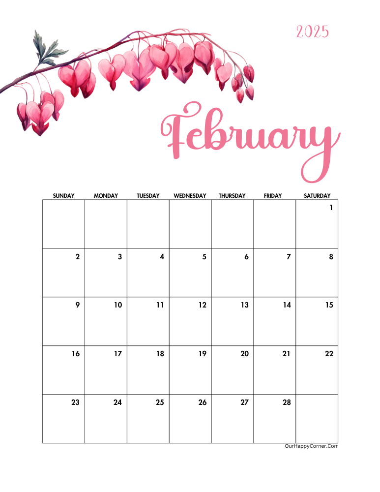 February 2025 floral printable monthly calendars