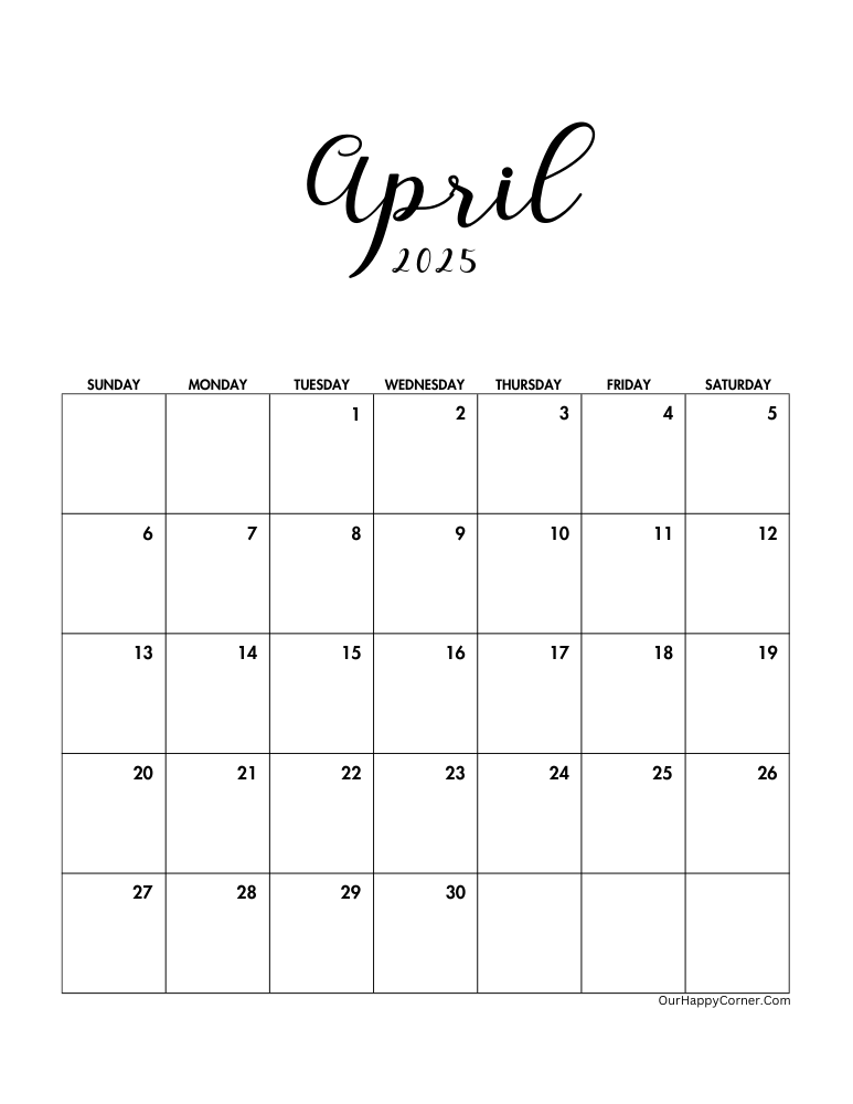 Minimalist April calendar 2025