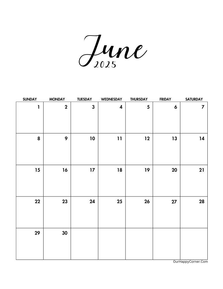 Minimalist June calendar 2025