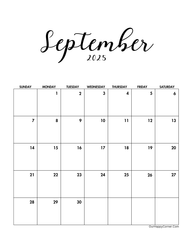 Minimalist September calendar 2025