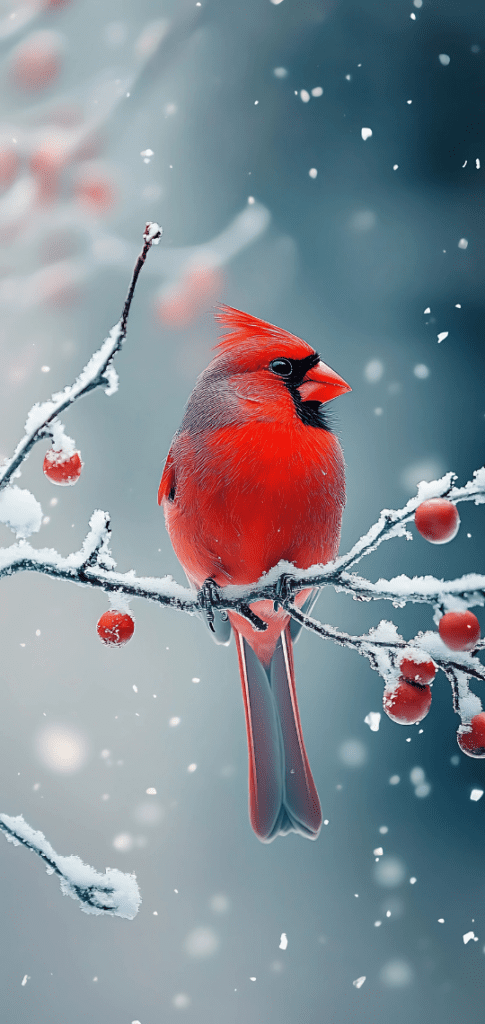 winter wallpapers of a red cardinal on snowy branch