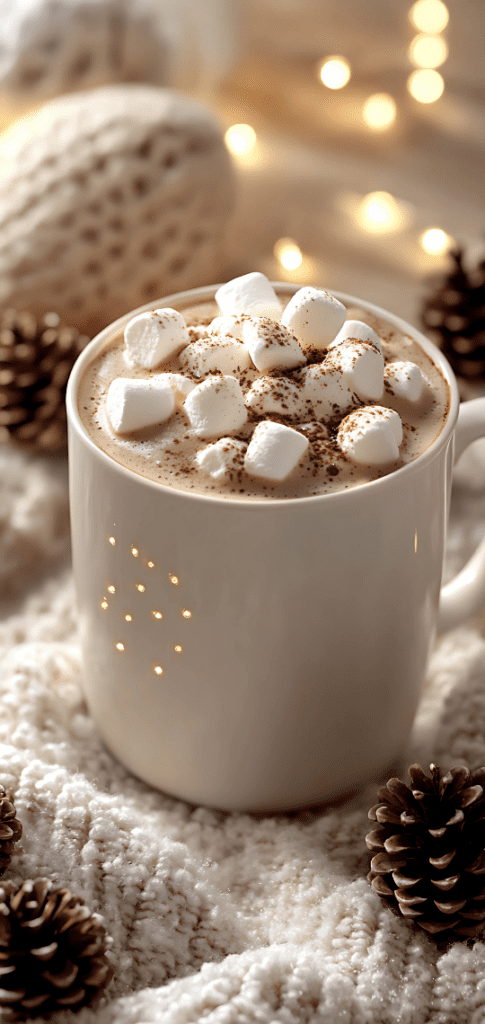 Hot cocoa with marshmallows on a cozy blanket
