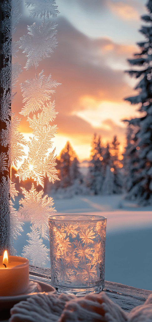 Candlelight with frosted glass in winter