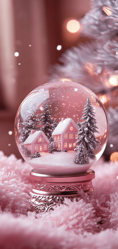 Winter wallpapers of now globe wallpaper featuring pink cottages and snow-laden trees