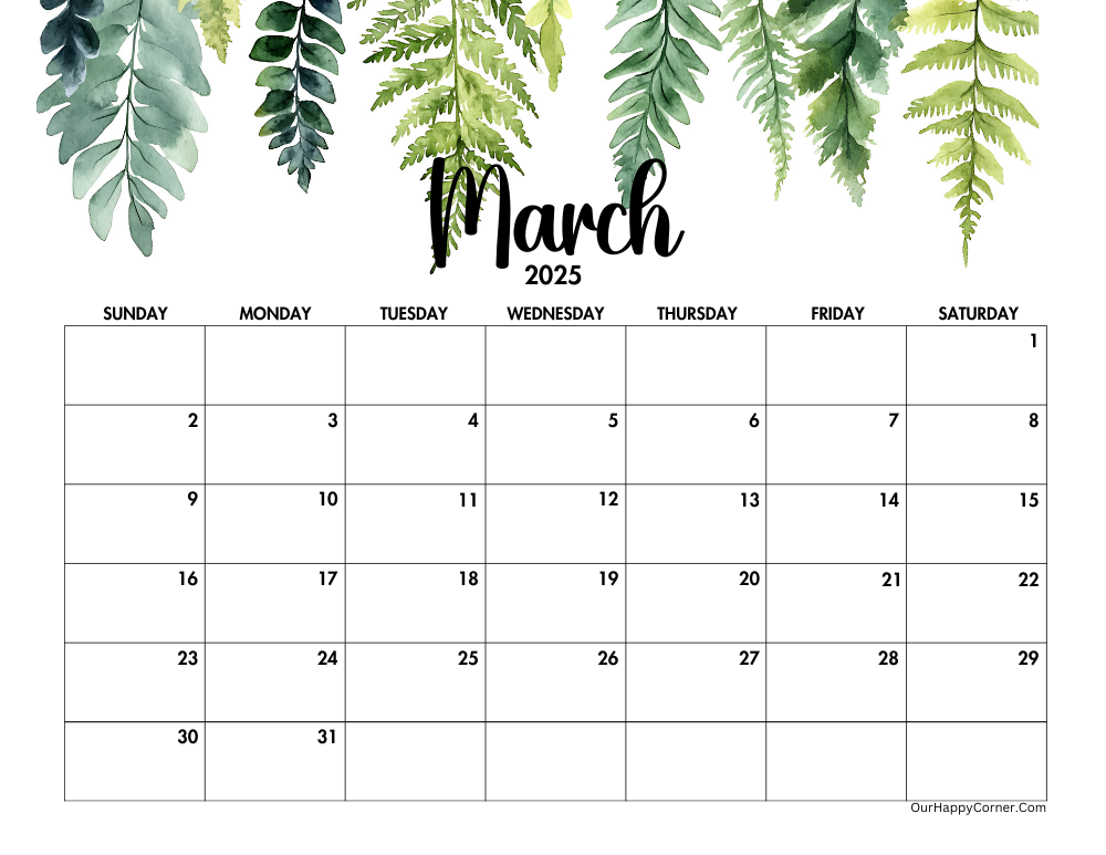 Floral March 2025 calendar printable