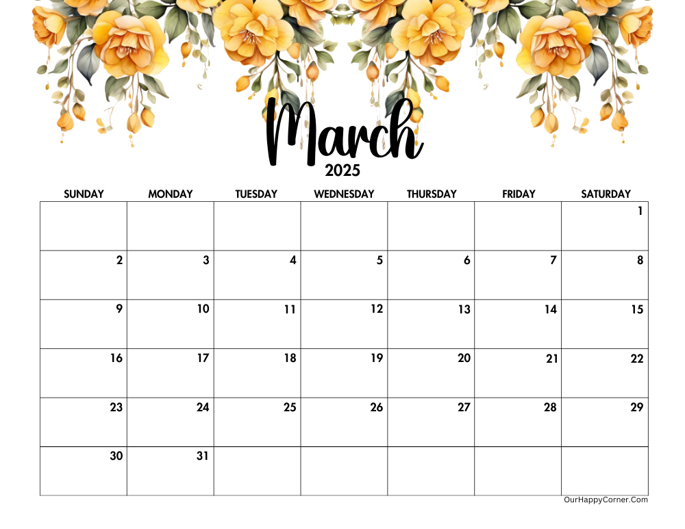 Yellow floral March calendar