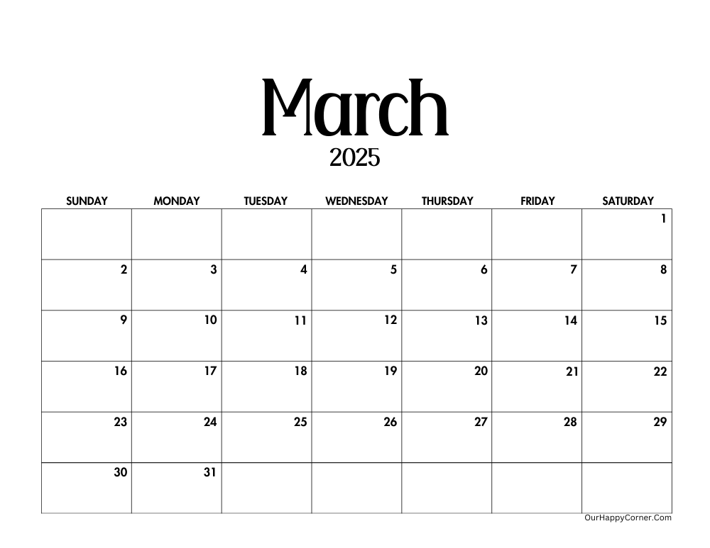 Minimalist March calendar printable