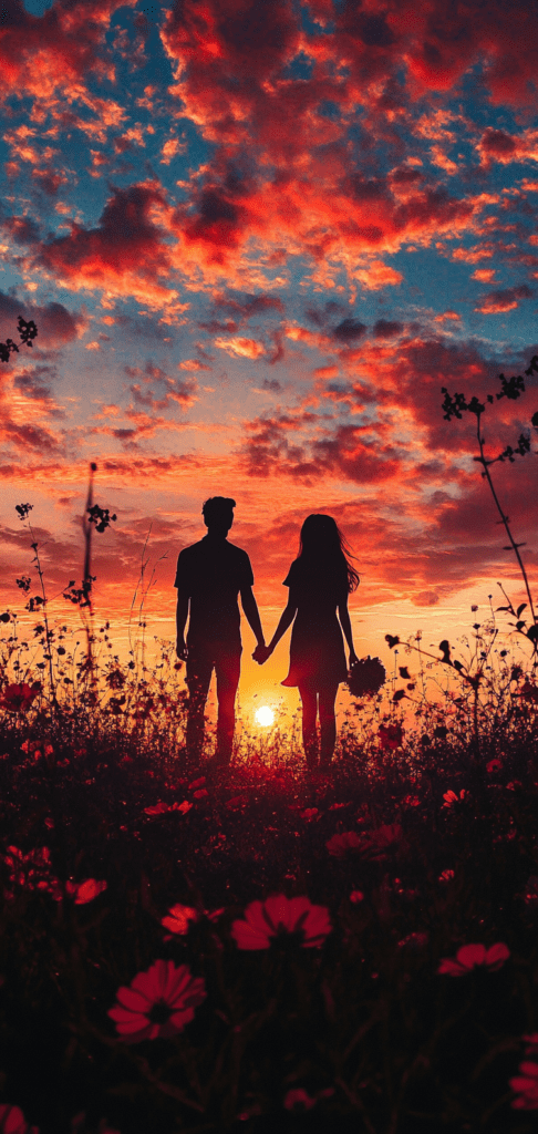 Valentine's day wallpapers of silhouette of a couple holding hands 