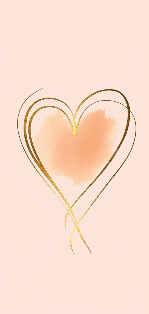 Minimalist golden heart on a peach watercolor background