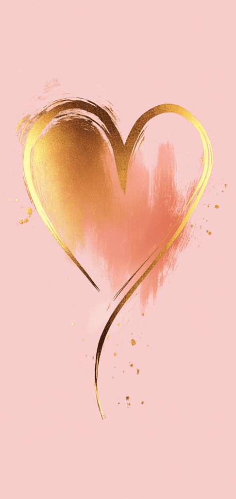 Minimalist golden heart on a peach watercolor background