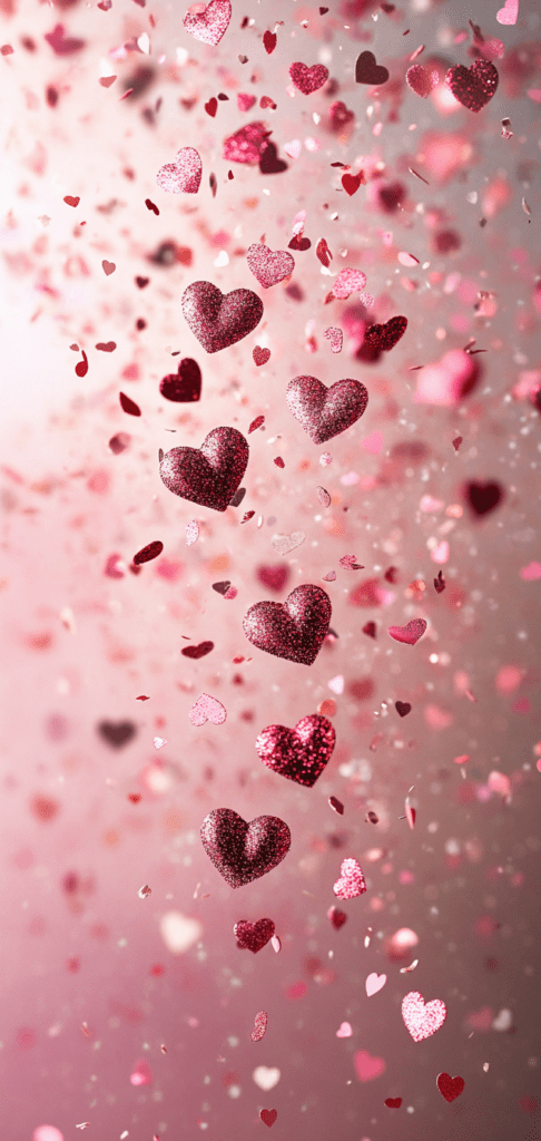 Glittery pink and red hearts cascading with confetti Valentine's day wallpapers