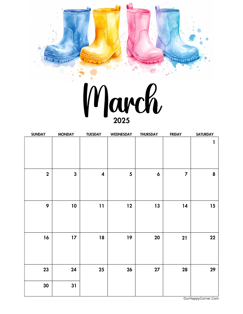 Boots decorated calendar printable