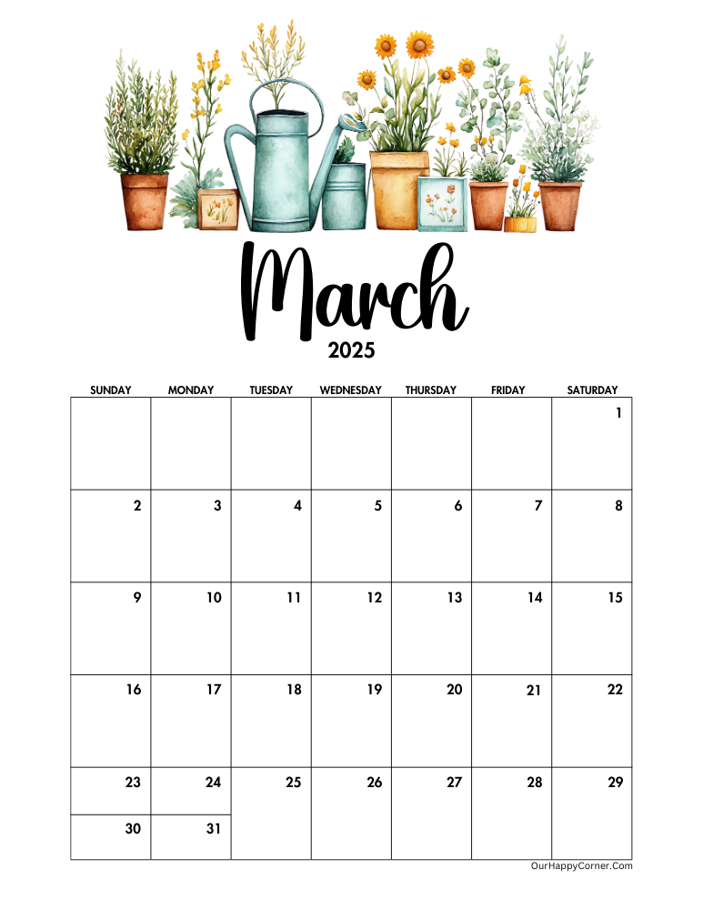 March 2025 calendar printable