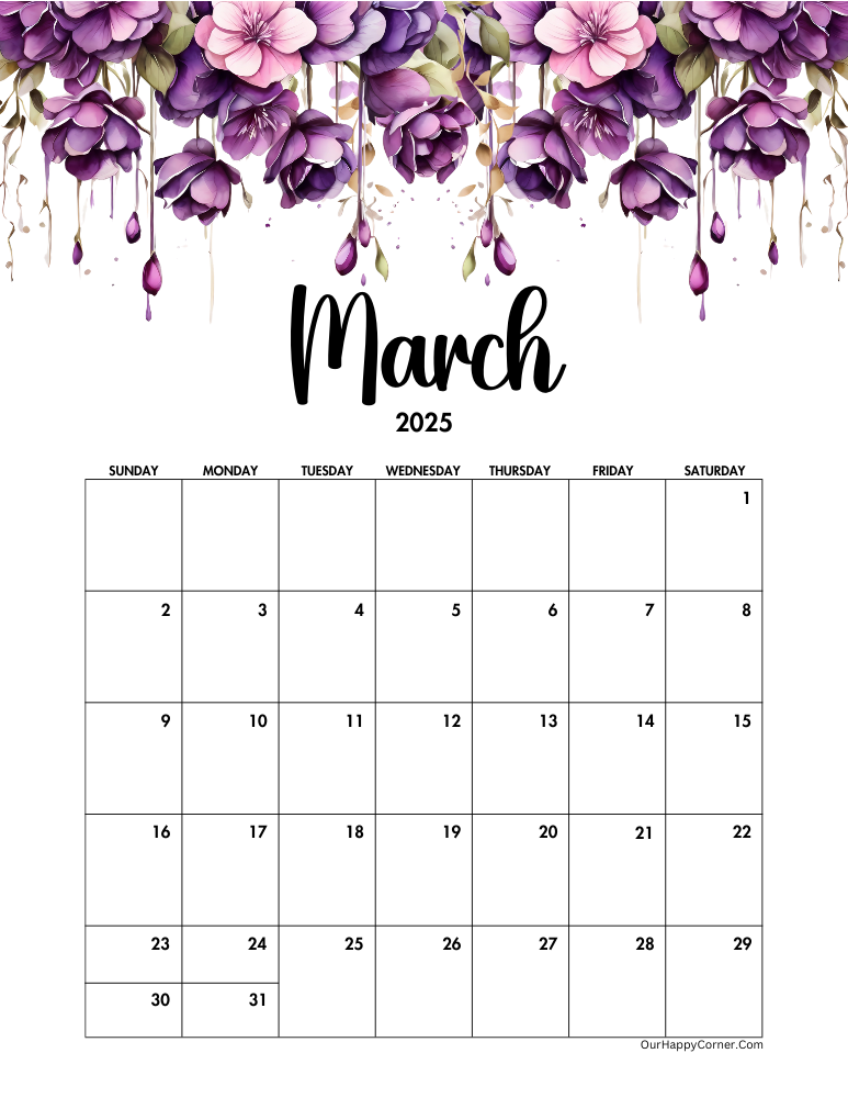 Purple watercolor calendar