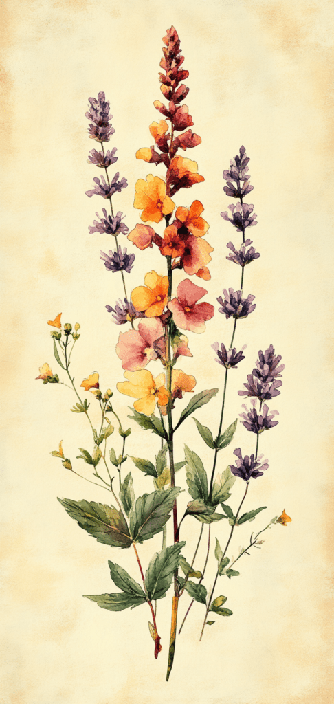 Watercolor wildflowers in warm tones