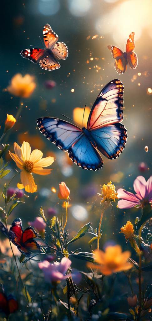 Spring wallpapers of Monarch butterflies among colorful spring flowers