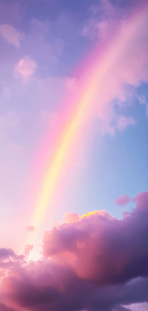 Vibrant rainbow over pastel clouds