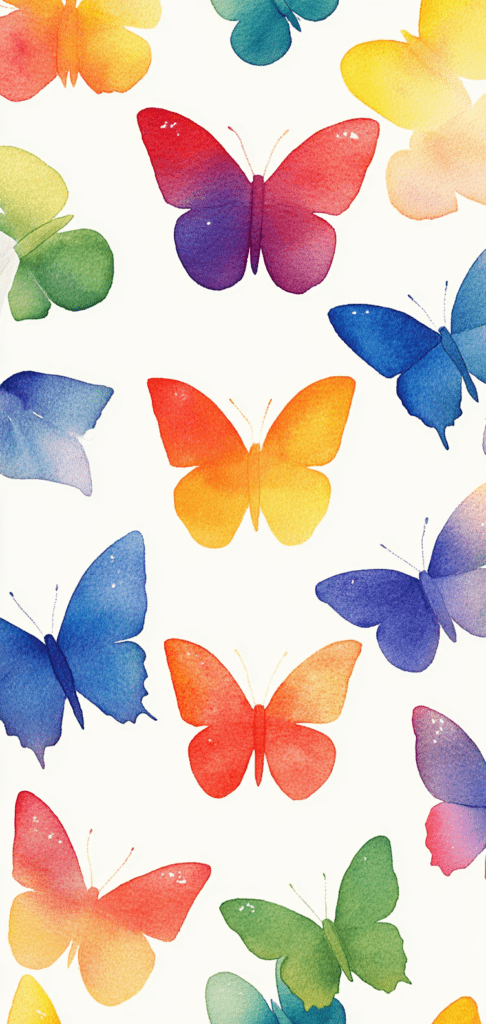 Colorful watercolor butterflies on a white background