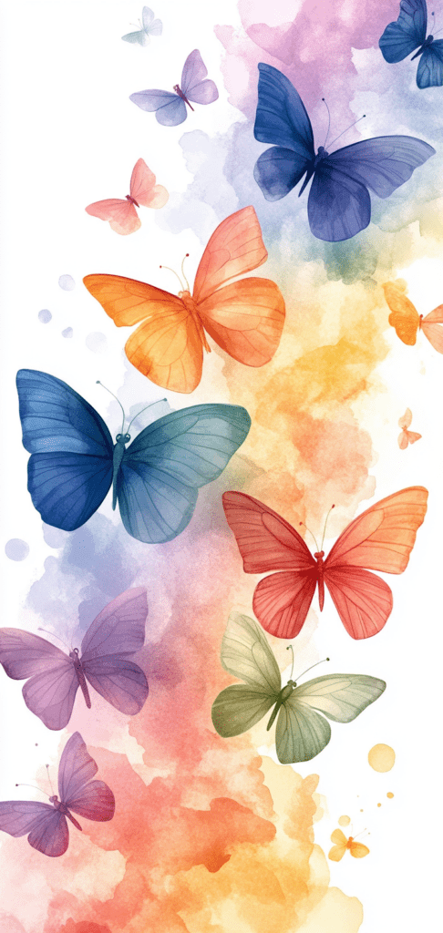 Colorful watercolor butterflies on a white background