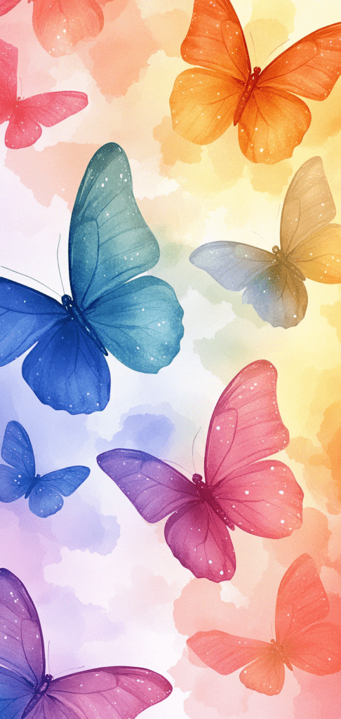 Colorful watercolor butterflies on a white background