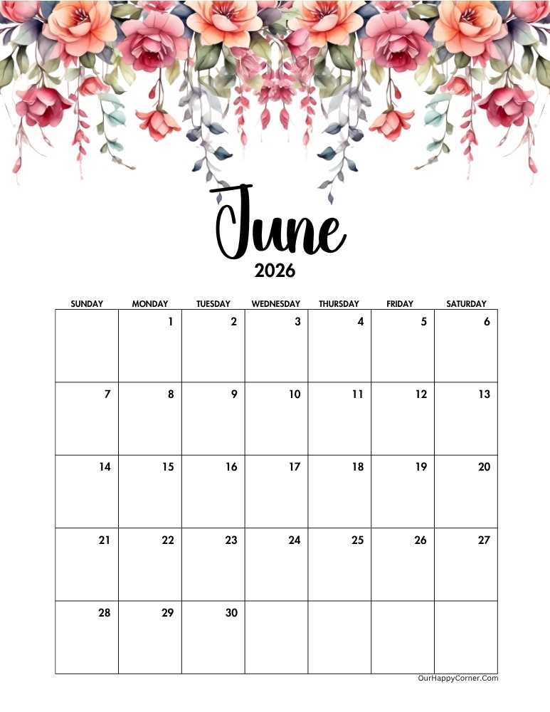 June 2026 calendar printable 
