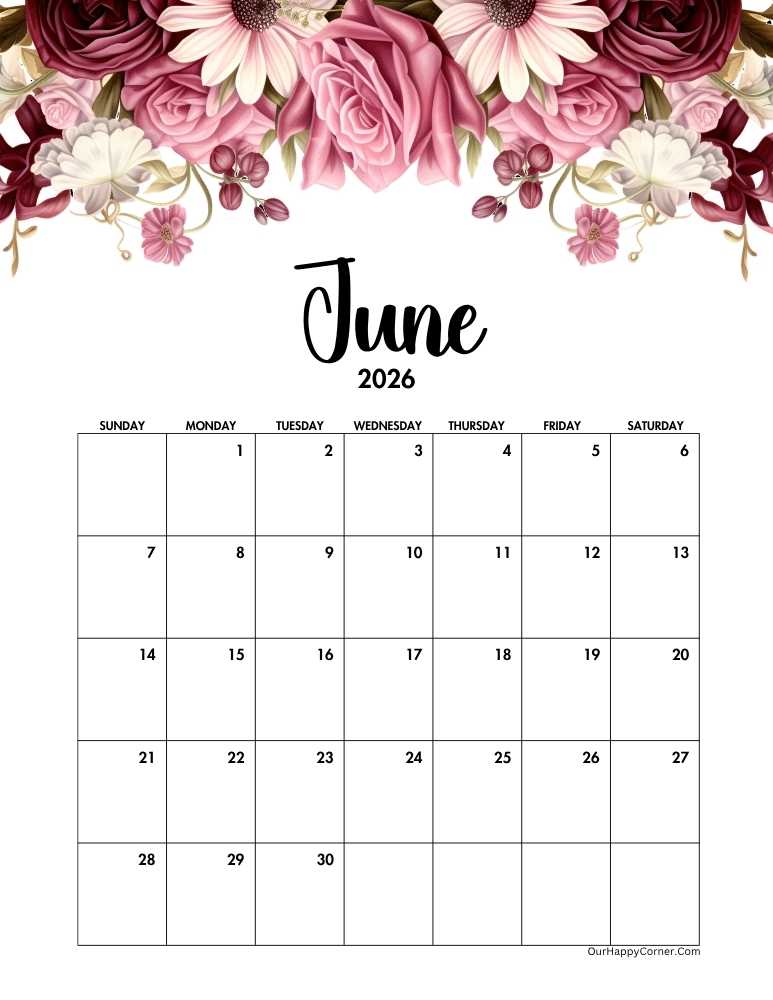 June 2026 calendar printable