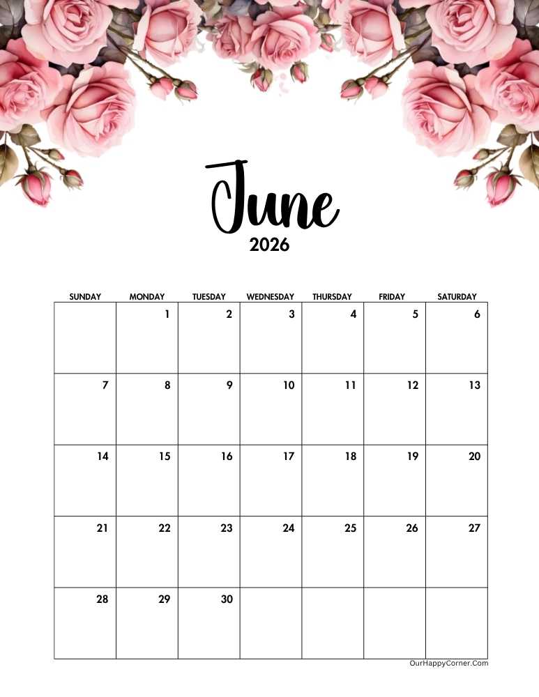 Floral pink roses decorated calendar