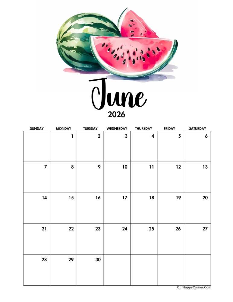 Summer themed calendar
