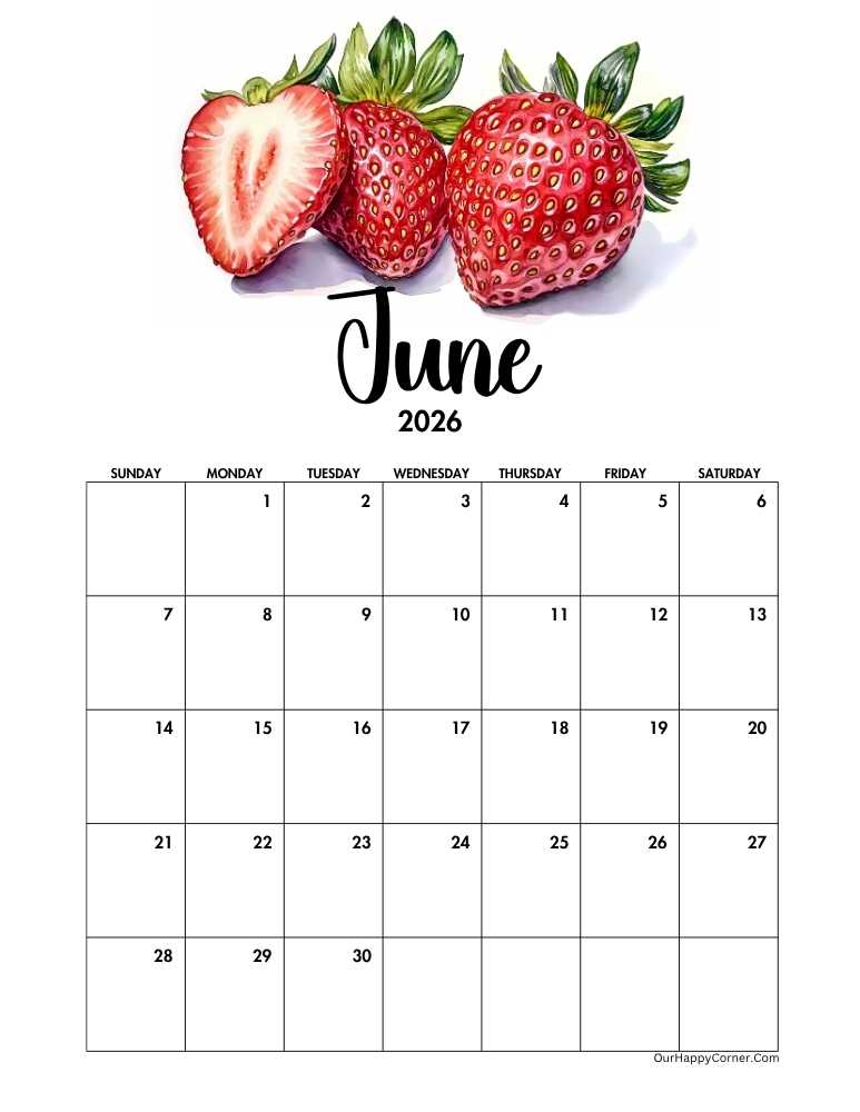 Strawberry decorated June calendar