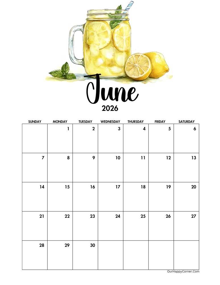 Summer themed calendar