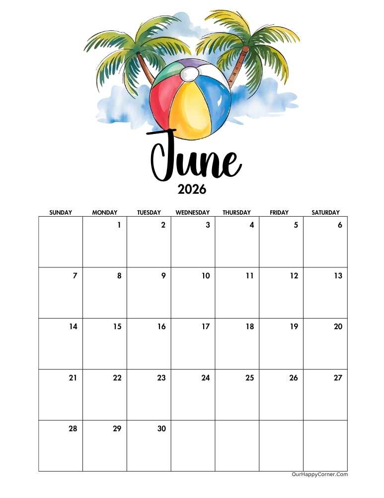 June 2026 calendar printable