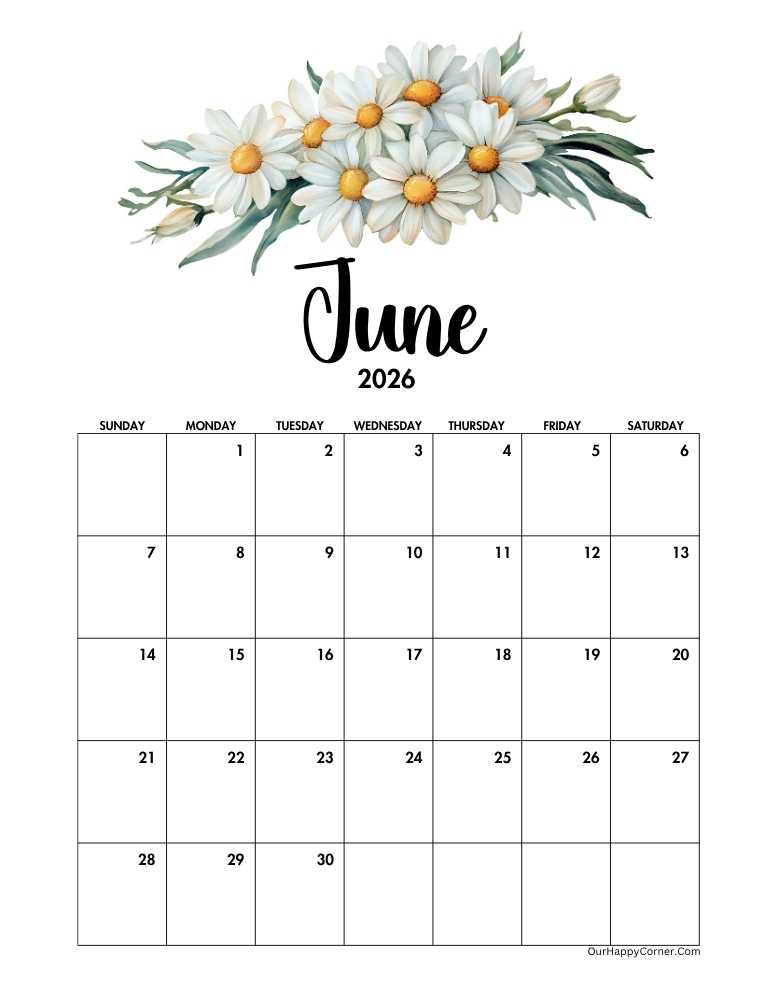 June 2026 calendar printable