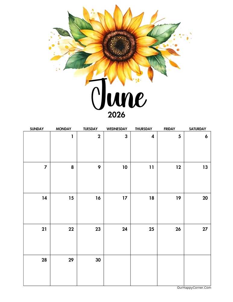 Sunflower decorated calendar