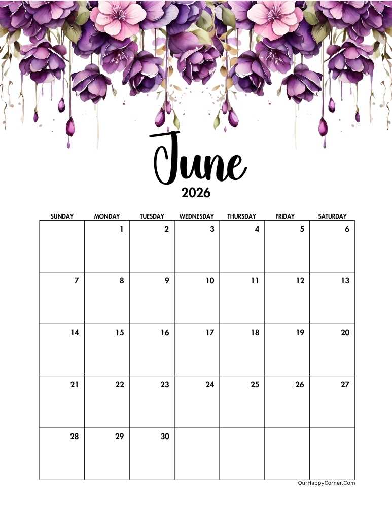 June 2026 calendar printable 