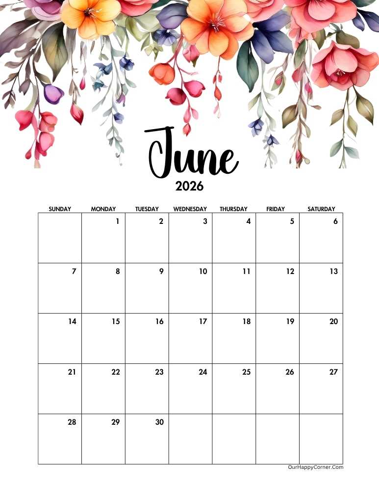 June 2026 calendar printable